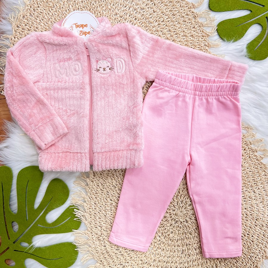 Conj. Jaqueta de Pelinho Fashion Mood e Calça Legging - Rosa